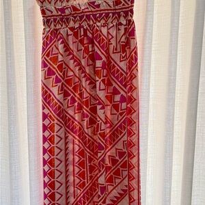 Misa Los Angeles Pink and Red Geometric Maxi Dress